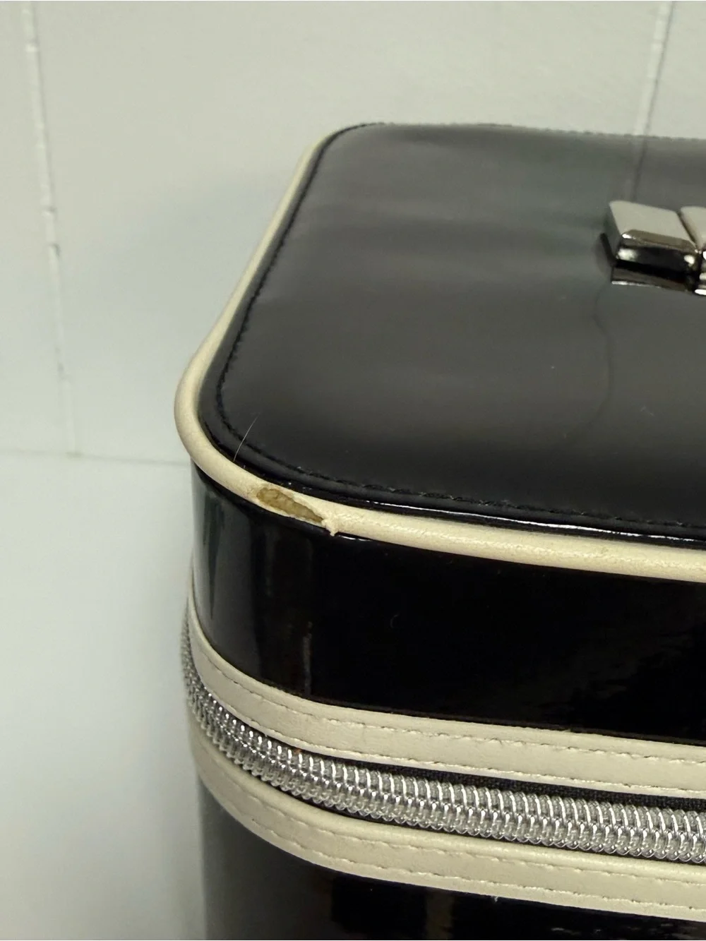 Vintage Lancôme Makeup Train Case | Black Cream Red | Eiffel Tower Zipper Charms